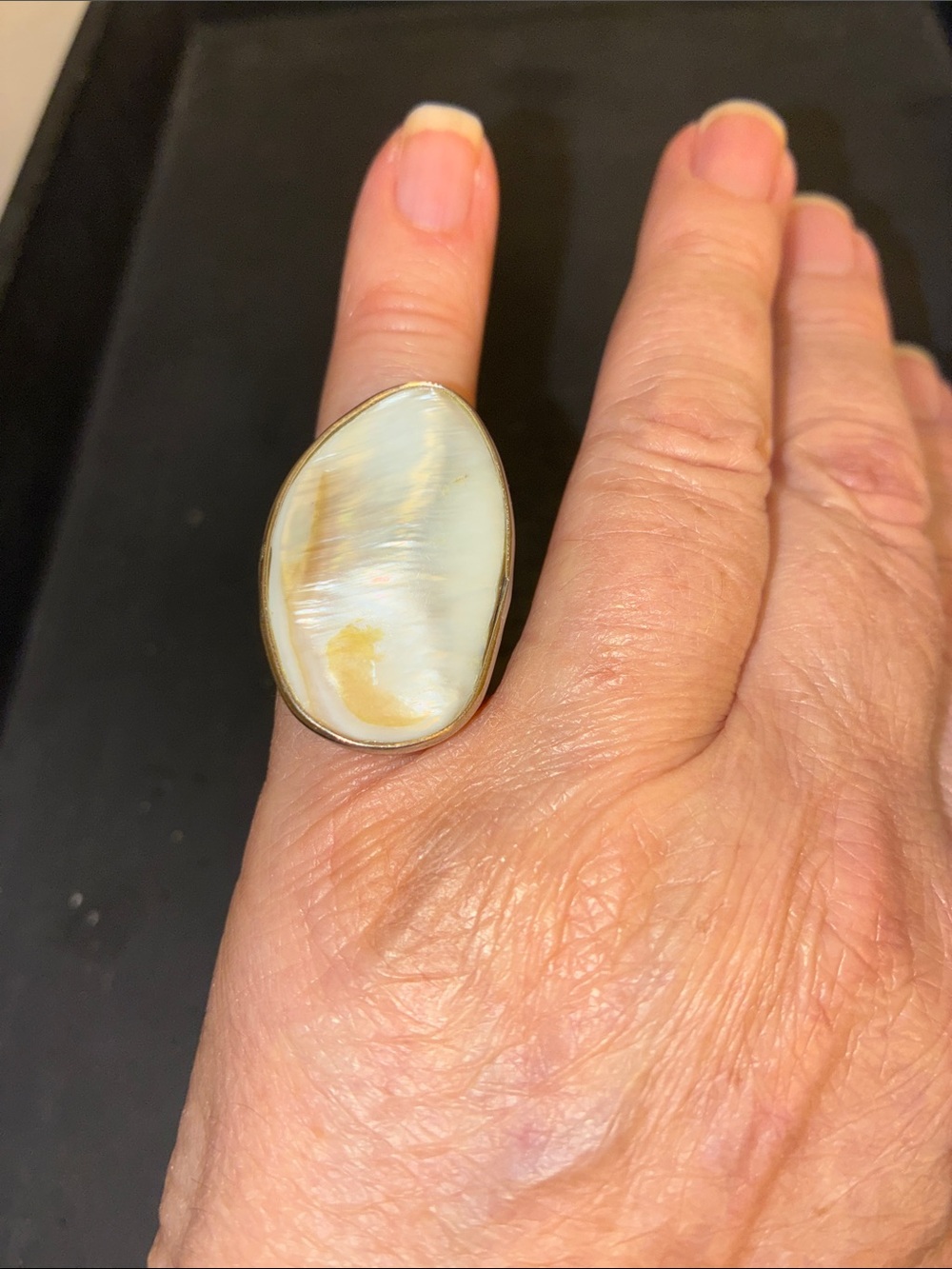 Elegant Cream Mother-of-Pearl Statement Adjustable Ring